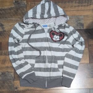 Disney Gray and White Striped Juniors Hoodie